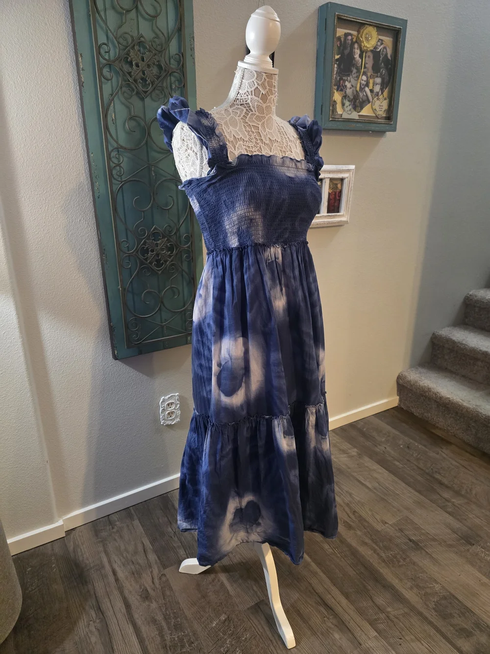 Tuckernuck Blue Tie-Dye Rory Ruffle-Strap Tiered Dress